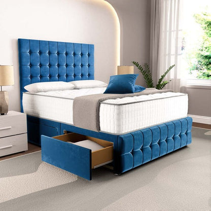 Rio Divan Bed - Blue Plush Velvet
