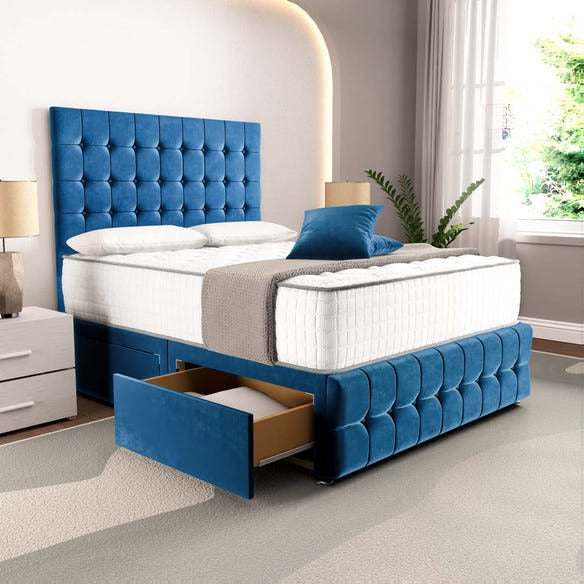 Rio Divan Bed - Blue Plush Velvet
