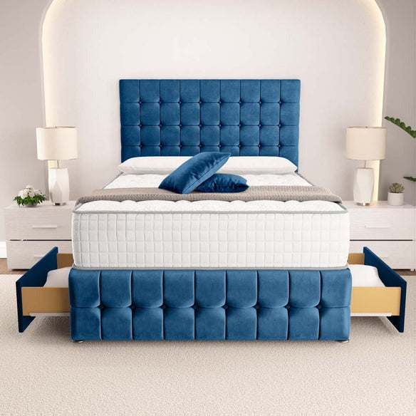 Rio Divan Bed - Blue Plush Velvet