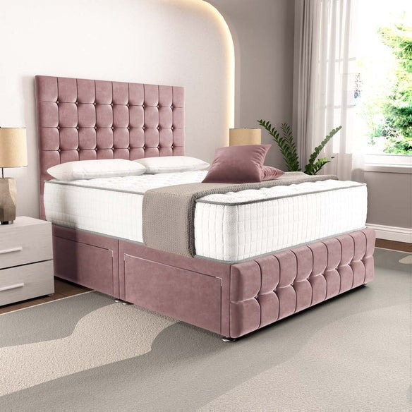 Rio Divan Bed - Pink Plush Velvet