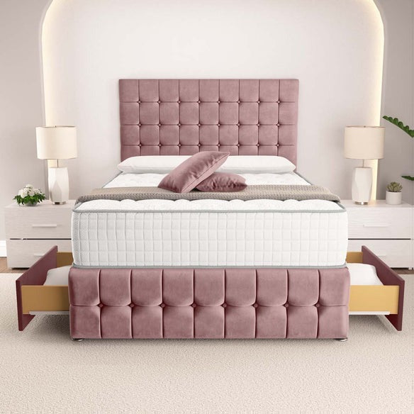 Rio Divan Bed - Pink Plush Velvet