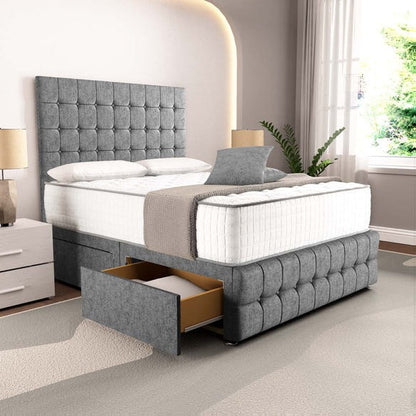 Rio Divan Bed - Silver Chenille