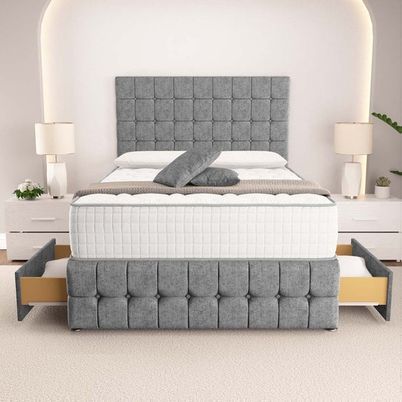 Rio Divan Bed - Silver Chenille