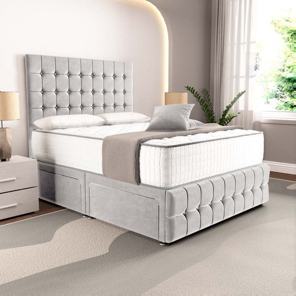 Rio Divan Bed - Silver Plush Velvet