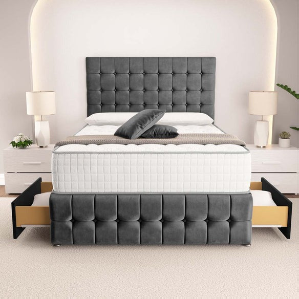 Rio Divan Bed - Steel Plush Velvet