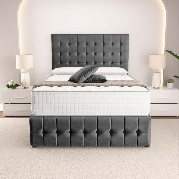 Rio Divan Bed - Steel Plush Velvet
