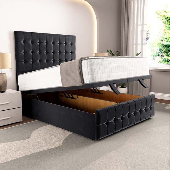 Rio Ottoman Divan Bed - Black Plush Velvet