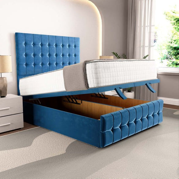 Rio Ottoman Divan Bed - Blue Plush Velvet