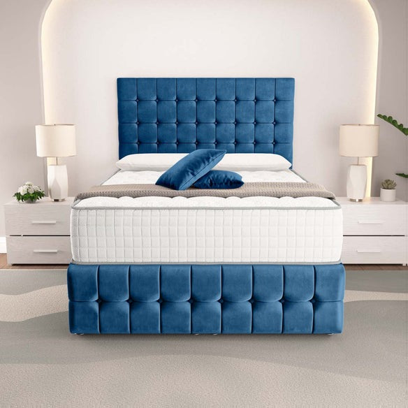 Rio Ottoman Divan Bed - Blue Plush Velvet