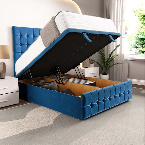 Rio Ottoman Divan Bed - Blue Plush Velvet