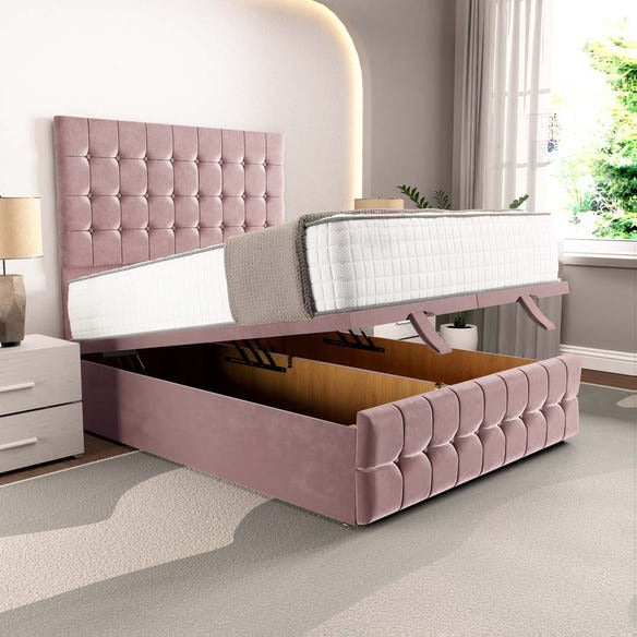 Rio Ottoman Divan Bed - Pink Plush Velvet
