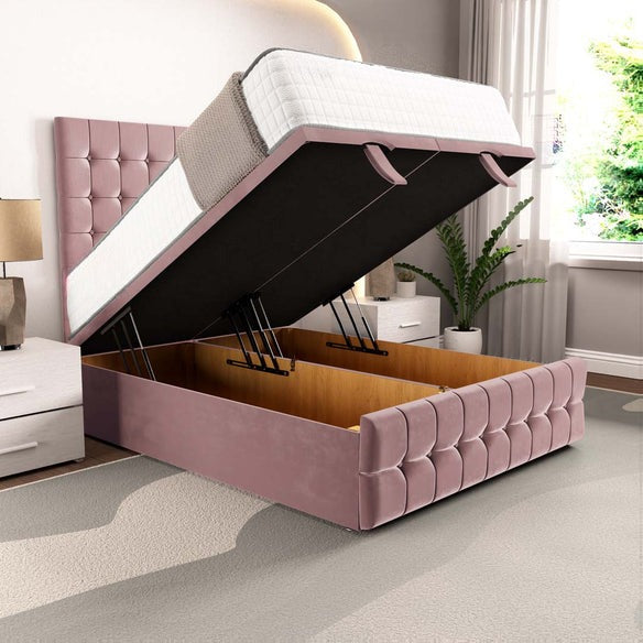 Rio Ottoman Divan Bed - Pink Plush Velvet