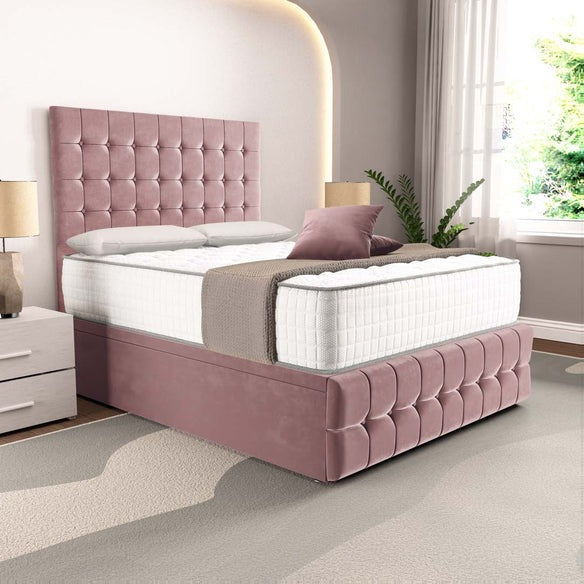Rio Ottoman Divan Bed - Pink Plush Velvet