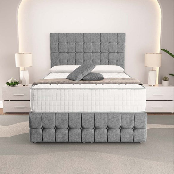 Rio Ottoman Divan Bed - Silver Chenille