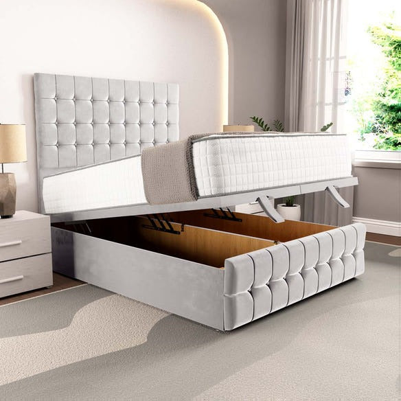 Rio Ottoman Divan Bed - Silver Plush Velvet