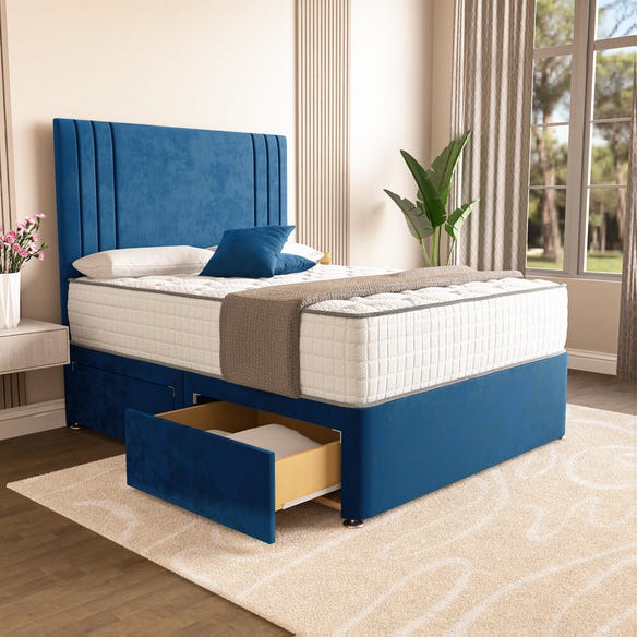 Rome Divan Bed - Blue Plush Velvet
