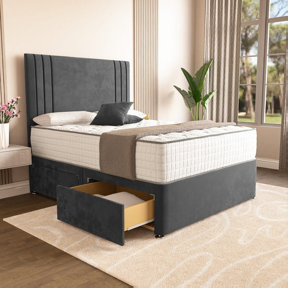 Rome Divan Bed - Steel Plush Velvet