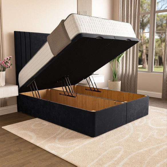 Rome Ottoman Divan Bed - Black Plush Velvet