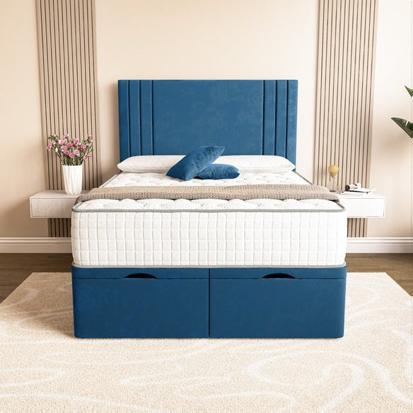 Rome Ottoman Divan Bed - Blue Plush Velvet