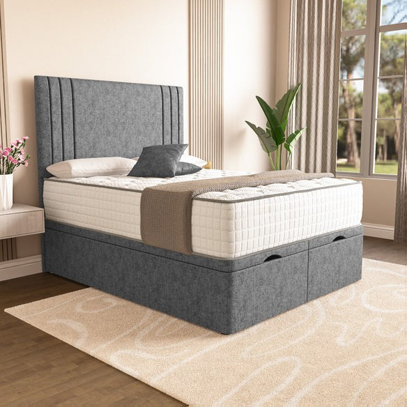 Rome Ottoman Divan Bed - Silver Chenille