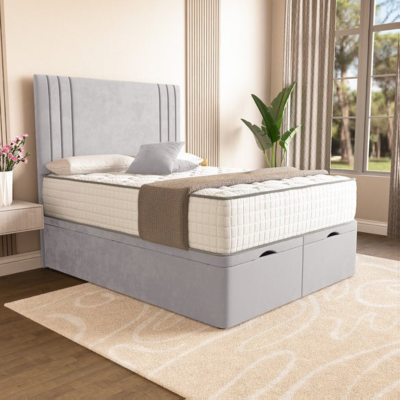Rome Ottoman Divan Bed - Silver Plush Velvet