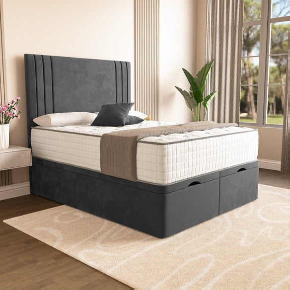 Rome Ottoman Divan Bed - Steel Plush Velvet