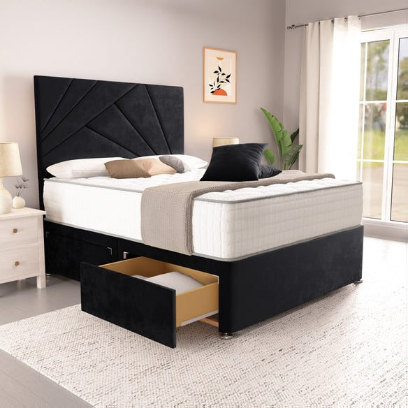 San Diego Divan Bed - Black Plush Velvet