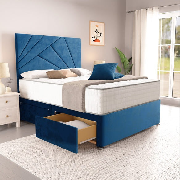 San Diego Divan Bed - Blue Plush Velvet