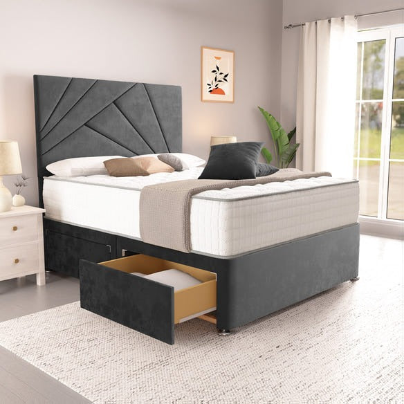 San Diego Divan Bed - Steel Plush Velvet