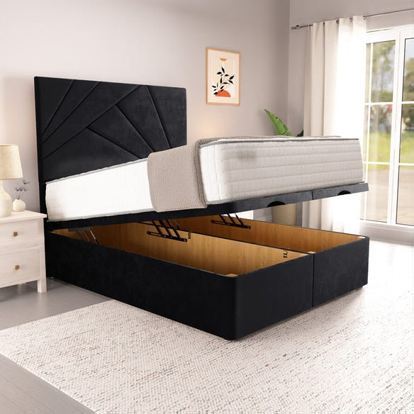 San Diego Ottoman Divan Bed - Black Plush Velvet