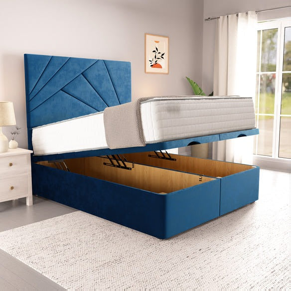 San Diego Ottoman Divan Bed - Blue Plush Velvet