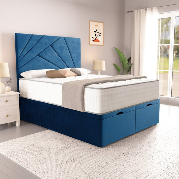 San Diego Ottoman Divan Bed - Blue Plush Velvet
