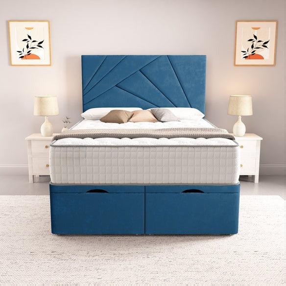 San Diego Ottoman Divan Bed - Blue Plush Velvet