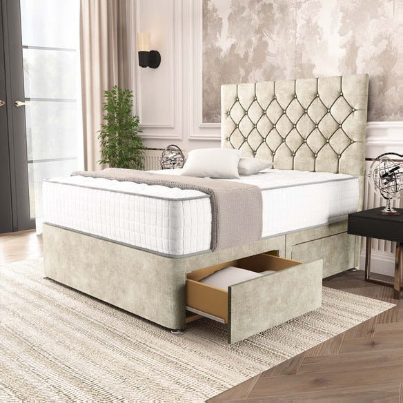 Seville Chesterfield Divan Bed - Almond Coniston