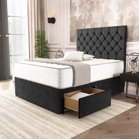 Seville Chesterfield Divan Bed - Black Naples
