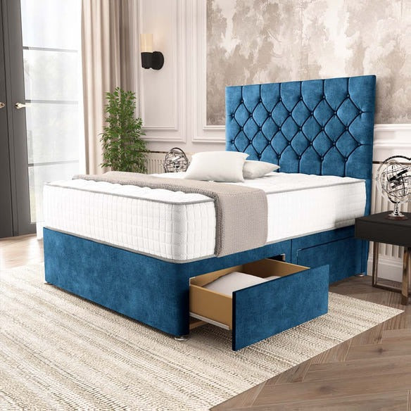 Seville Chesterfield Divan Bed - Blue Coniston