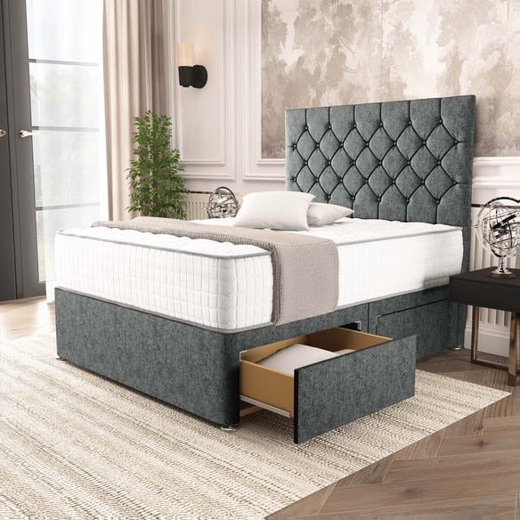 Seville Chesterfield Divan Bed - Charcoal Chenille