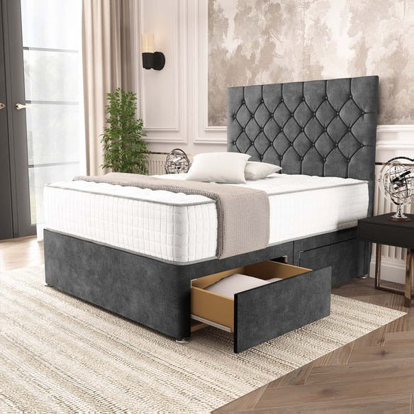 Seville Chesterfield Divan Bed - Charcoal Coniston