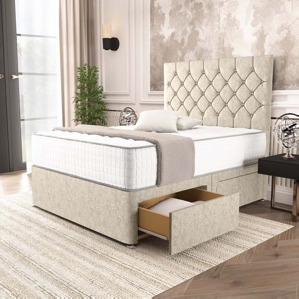 Seville Chesterfield Divan Bed - Cream Chenille