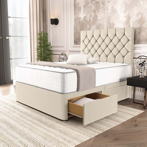 Seville Chesterfield Divan Bed - Cream Plush Velvet