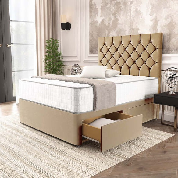 Seville Chesterfield Divan Bed - Mink Plush Velvet