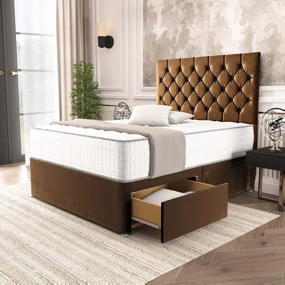Seville Chesterfield Divan Bed - Mocca Plush Velvet
