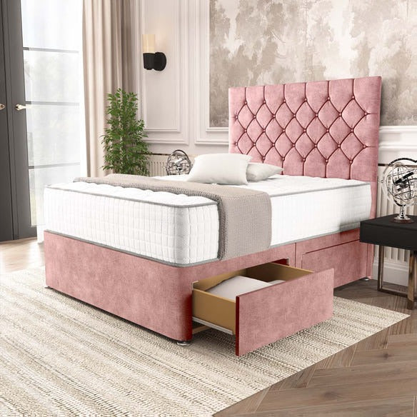 Seville Chesterfield Divan Bed - Pink Coniston