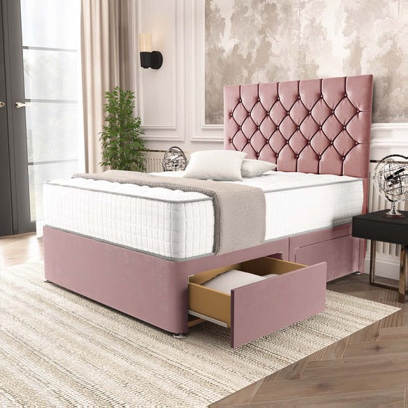 Seville Chesterfield Divan Bed - Pink Plush Velvet