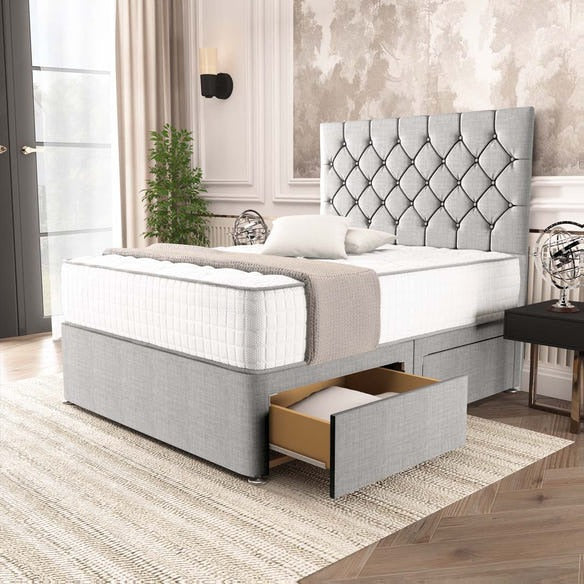 Seville Chesterfield Divan Bed - Silver Linoso