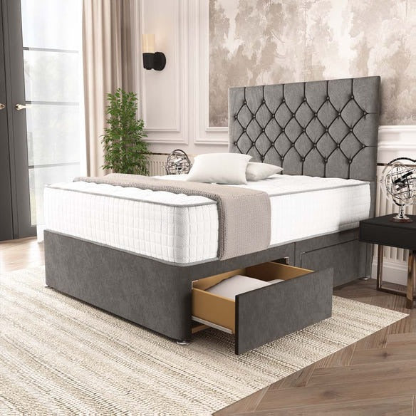 Seville Chesterfield Divan Bed - Slate Grey Naples