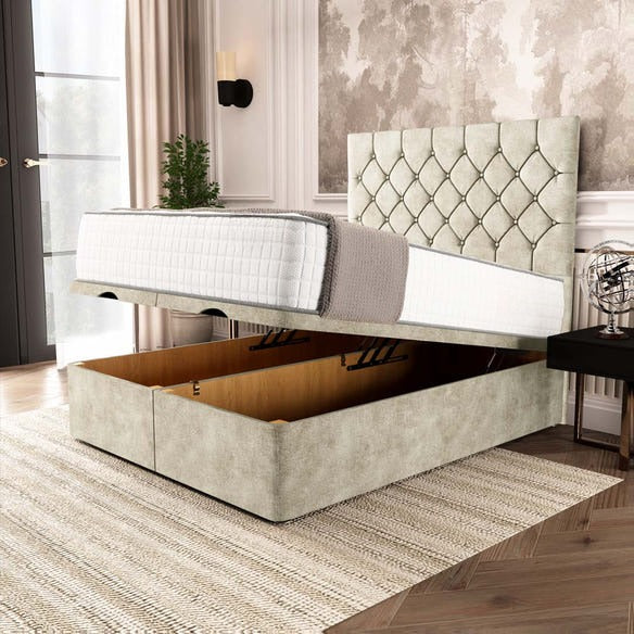 Seville Chesterfield Ottoman Divan Bed - Almond Coniston