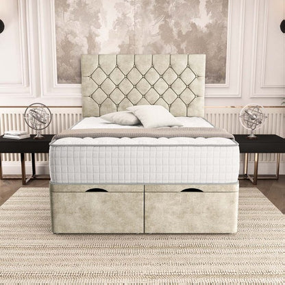Seville Chesterfield Ottoman Divan Bed - Almond Coniston