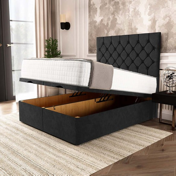 Seville Chesterfield Ottoman Divan Bed - Black Naples
