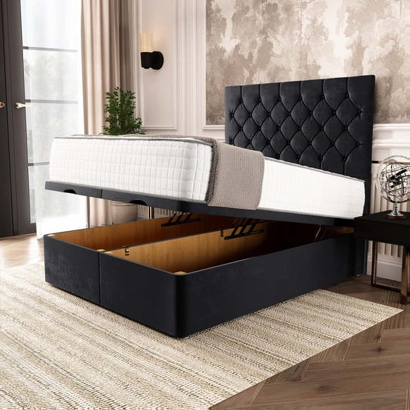 Seville Chesterfield Ottoman Divan Bed - Black Plush Velvet